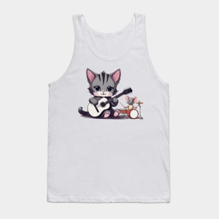 cute kitten playing the guitar with a cute little mouse playing the drum Tank Top